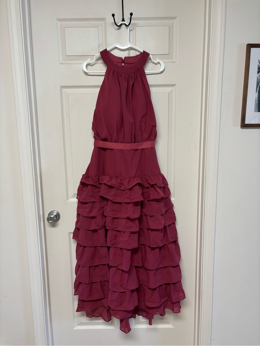 Women’s Raspberry Halter Ruffle Party Dress